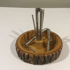 Wooden Nut Bowl with 2 Nutcrackers and 3 picks